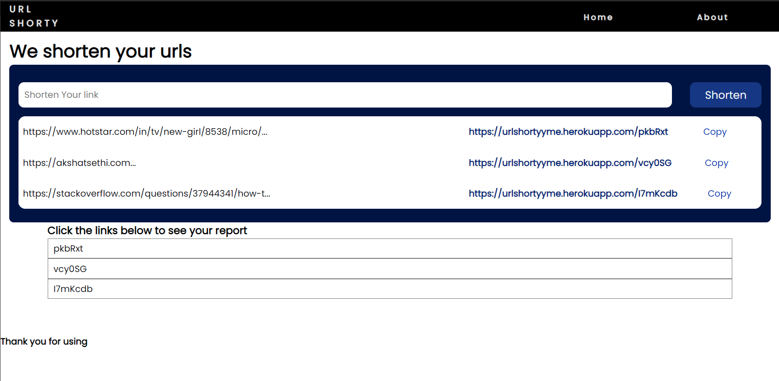 Url shortener demo picture